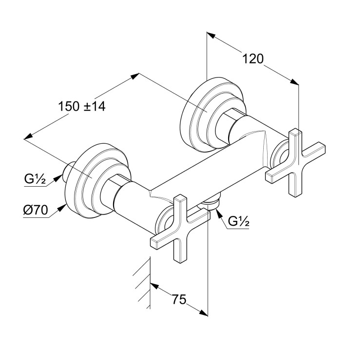 Bateria natryskowa natynkowa Kludi Nova Fonte Puristic, dwuuchwytowa, uchwyty proste, chrom