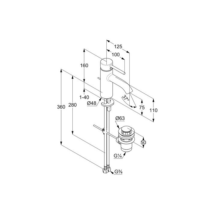 Bateria umywalkowa Kludi Bozz, stojąca, wysokość 160mm, korek automatyczny, chrom