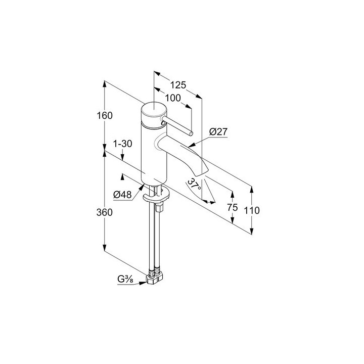 Bateria umywalkowa Kludi Bozz, stojąca, wysokość 160mm, korek automatyczny, chrom