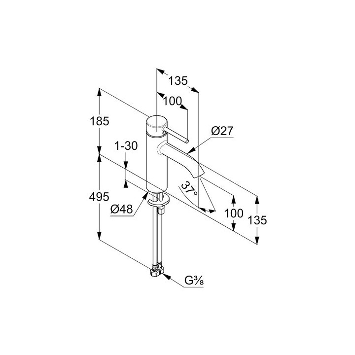 Bateria umywalkowa Kludi Bozz 100, stojąca, wysokość 185mm, korek automatyczny, chrom