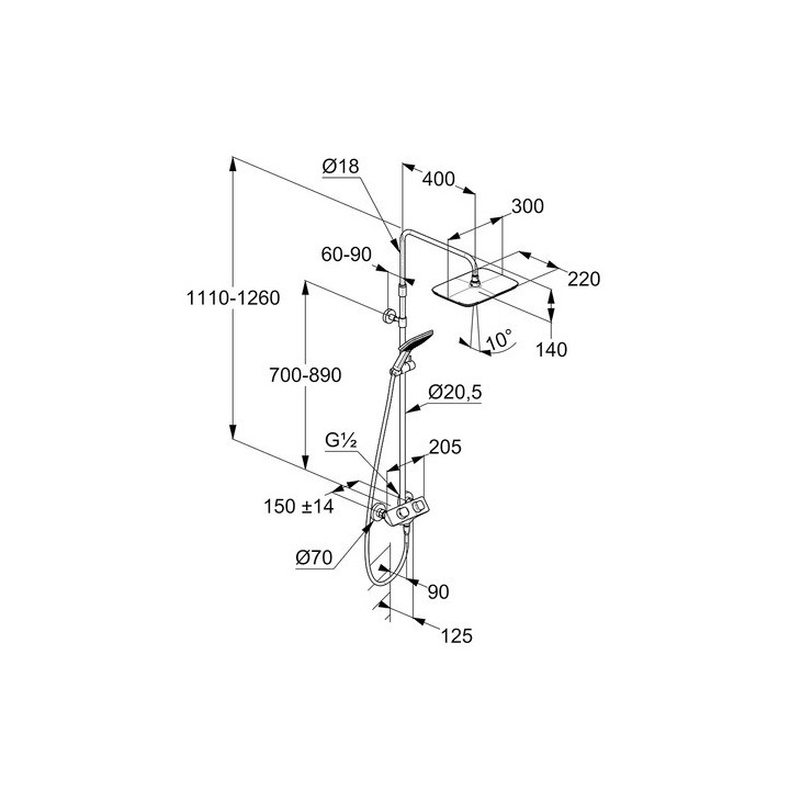 Zestaw natryskowy Kludi Logo Dual Shower, bateria termostatyczna, natynkowy, chrom