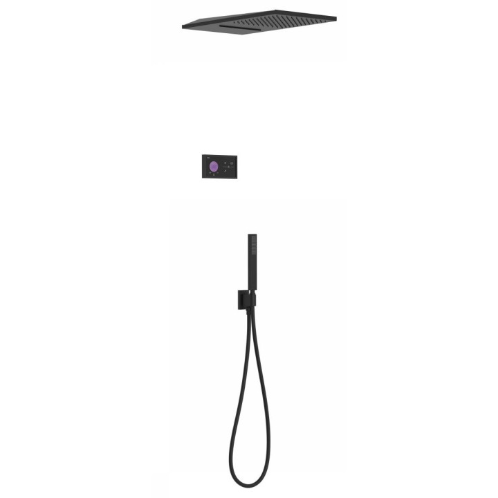 Elektroniczny zestaw prysznicowy Tres Shower Technology, podtynkowy, termostatyczny, deszczownica 300mm, czarny mat 