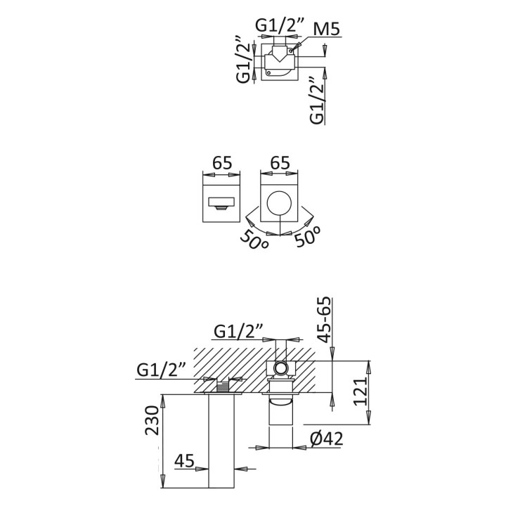 Bateria umywalkowa Bruma Lusa, ścienna, 2-otworowa, wylewka 230mm, sunrise