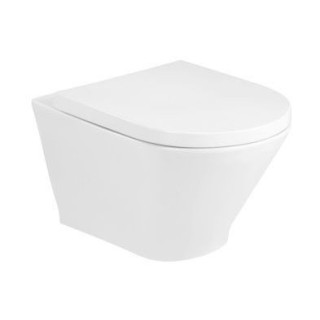 Miska podwieszana WC Roca Debba Rimless Square, 54x35,5cm, bez kołnierza, z deską wolnoopadającą Supralit, biała