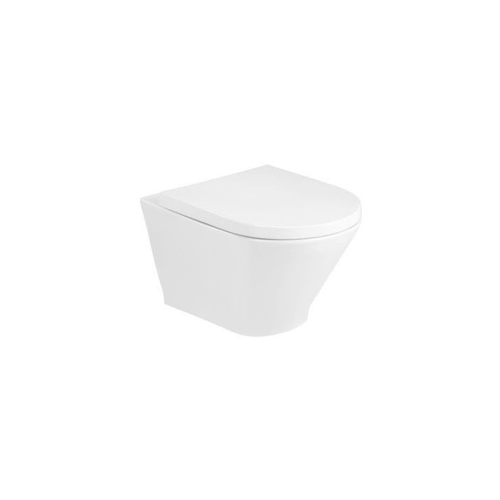 Miska podwieszana WC Roca Debba Rimless Square, 54x35,5cm, bez kołnierza, z deską wolnoopadającą Supralit, biała