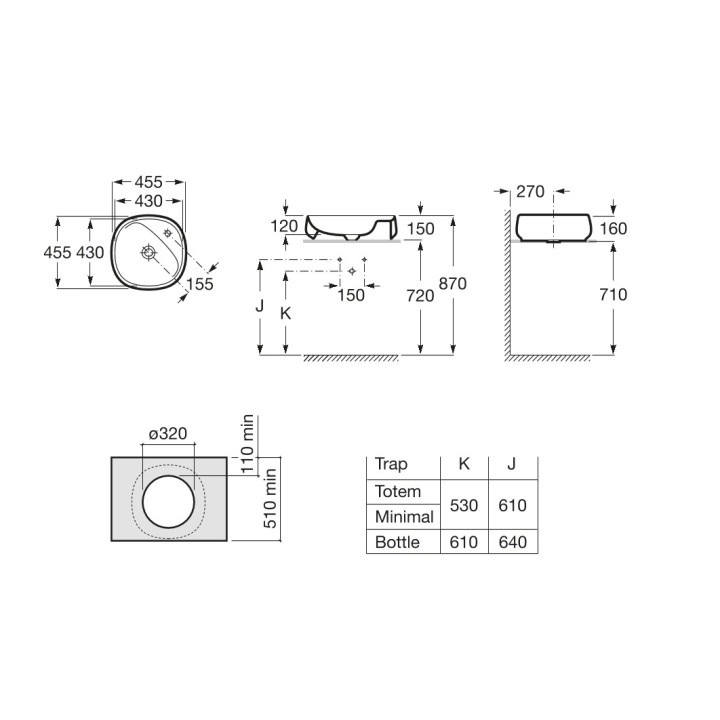 Umywalka nablatowa Roca Beyond, 59x46cm, Finceramic, bez przelewu, biała