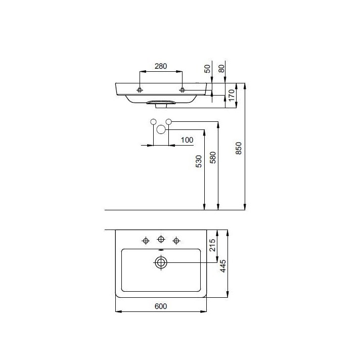 Umywalka meblowa/ścienna Roca Caserta, 80x45cm, z przelewem, otwór na baterię, biała