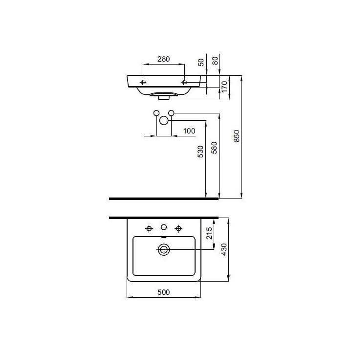 Umywalka meblowa/ścienna Roca Caserta, 80x45cm, z przelewem, otwór na baterię, biała
