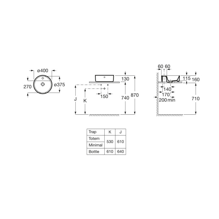 Umywalka nablatowa Roca Gap Round, okrągła, 39cm, z przelewem, powłoka MaxiClean, biała