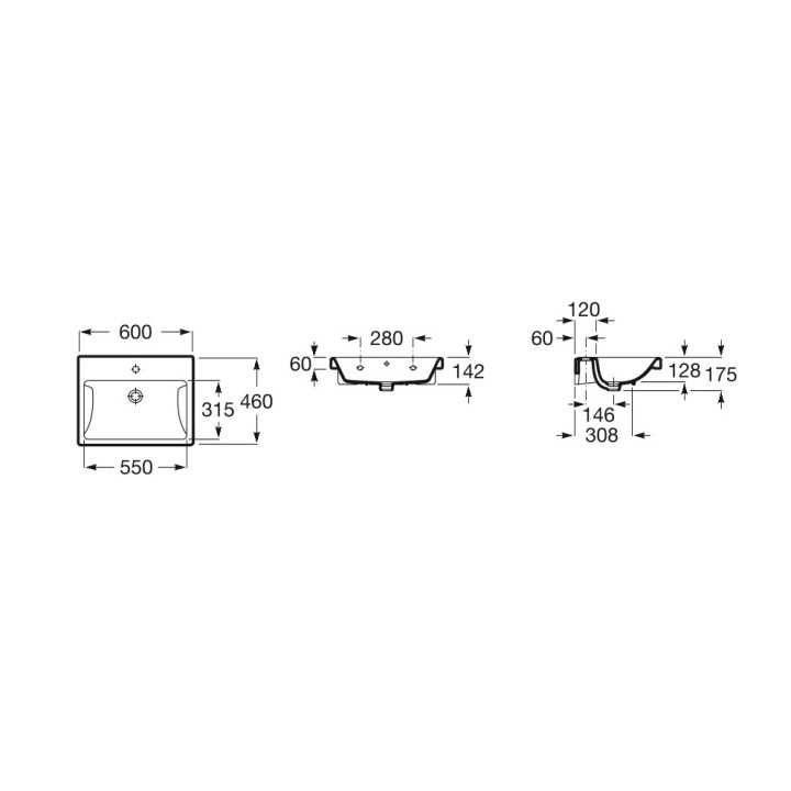 Umywalka nablatowa Roca Gap Square, 60x42cm, z przelewem, otwór na baterię, biała