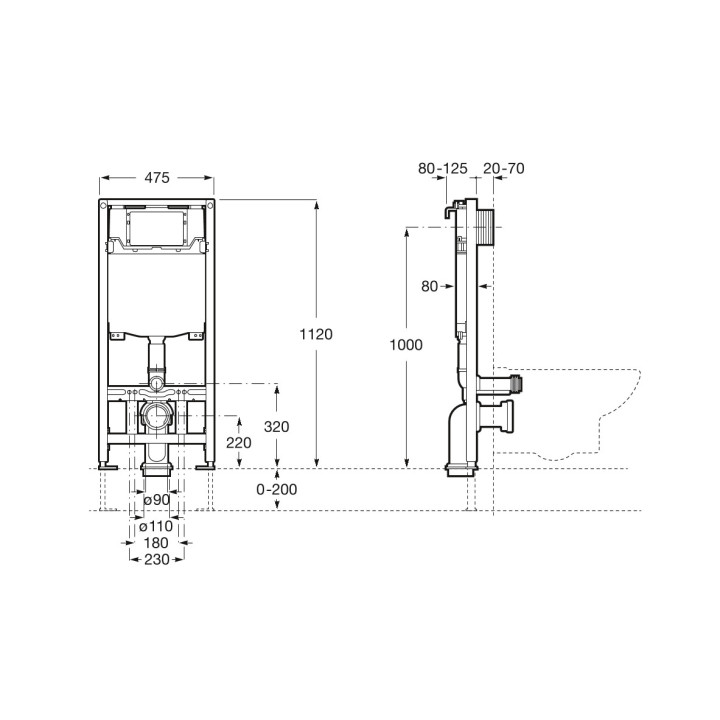 Stelaż podtynkowy WC Roca Duplo One, do zabudowy lekkiej, 