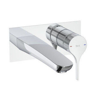 Bateria umywalkowa Roca Naia Black Cold Start, ścienna, wylewka 200mm, bez korka, czarna