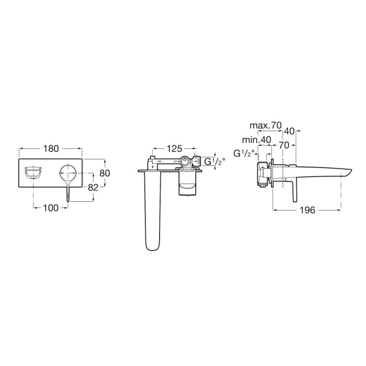 Bateria umywalkowa Roca Naia Black Cold Start, ścienna, wylewka 200mm, bez korka, czarna