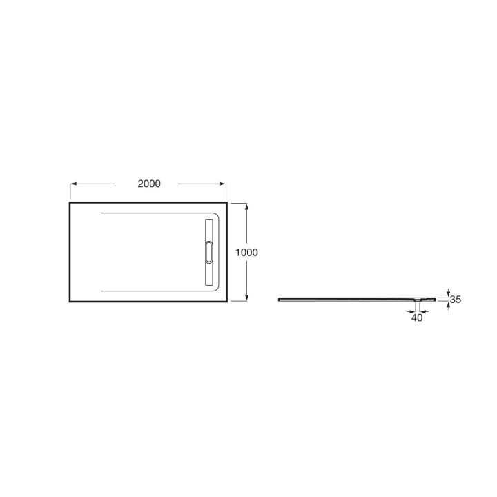Brodzik prostokątny Roca Aquos, 2000x900mm, ultracienki, Stonex, biały