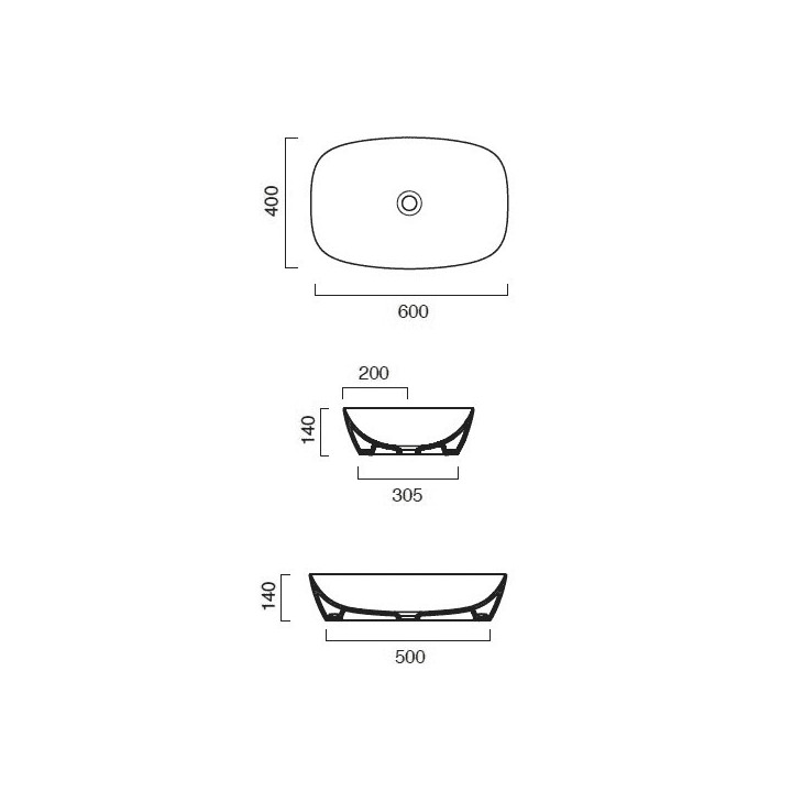 Umywalka nablatowa Catalano Green Lux, 60x40cm, bez przelewu, czarna