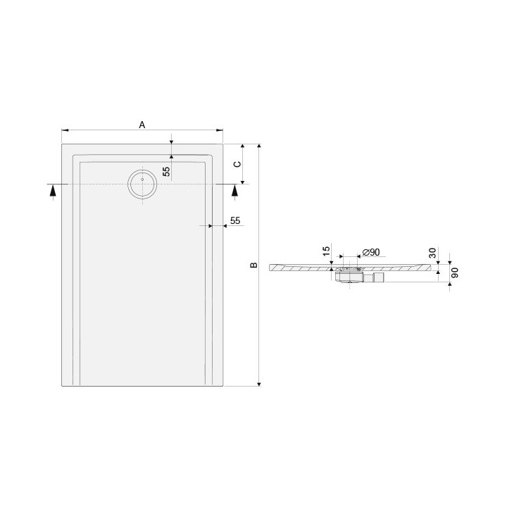 Brodzik prostokątny Sanplast Space Mineral B-M/SPACE S, 170x80cm, biały