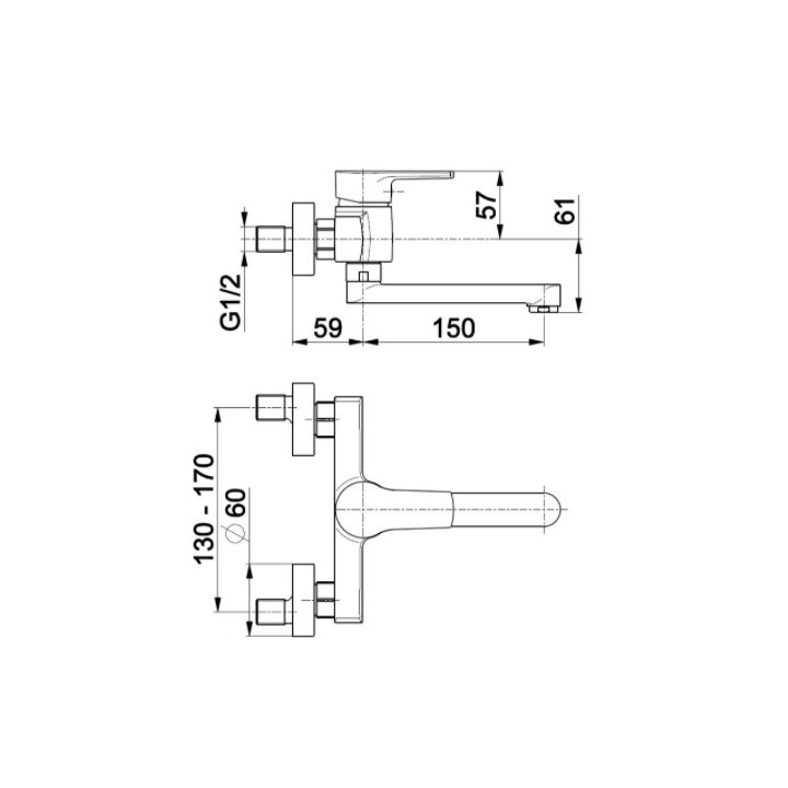 Bateria umywalkowa KFA Selen, ścienna, natynkowa, wylewka 150mm, chrom
