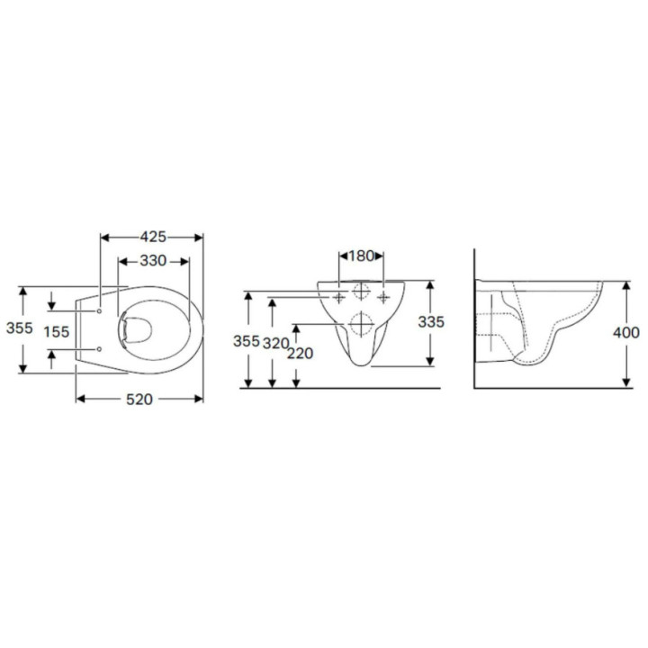 Miska wisząca Koło Modo Pure Rimfree, 49x35cm, krótka, bez kołnierza, biała
