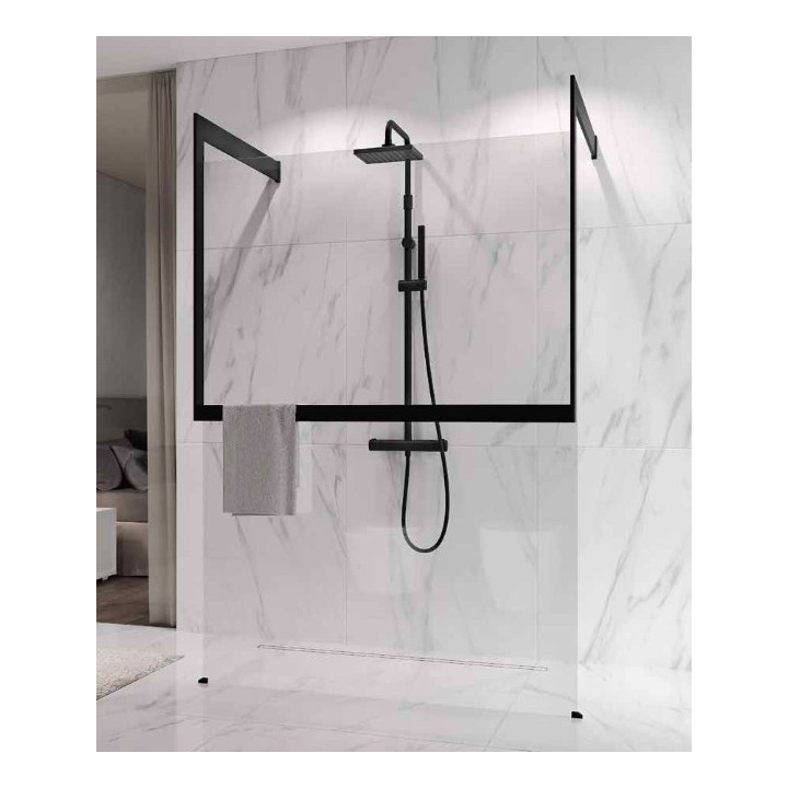 Ścianka prysznicowa Walk-In Novellini Kaudra HF, 114cm, z wieszakiem na ręcznik, profil biały mat