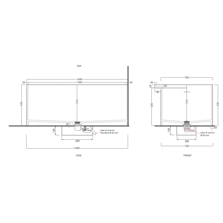 Wanna przyścienna Cielo Febe , 140x80cm, biały mat