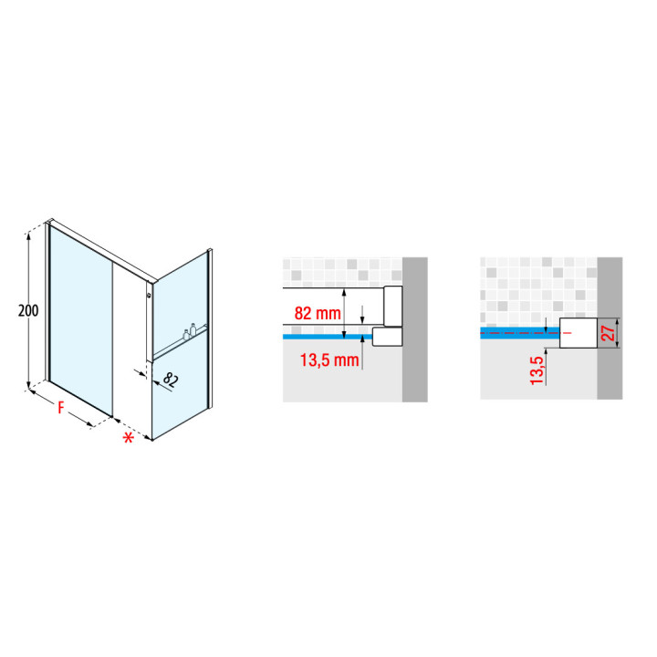 Kabina prysznicowa Walk-In Novellini Kaudra H+H Frame, 180x100cm, wersja prawa, z wieszakiem na ręcznik, profil biały mat