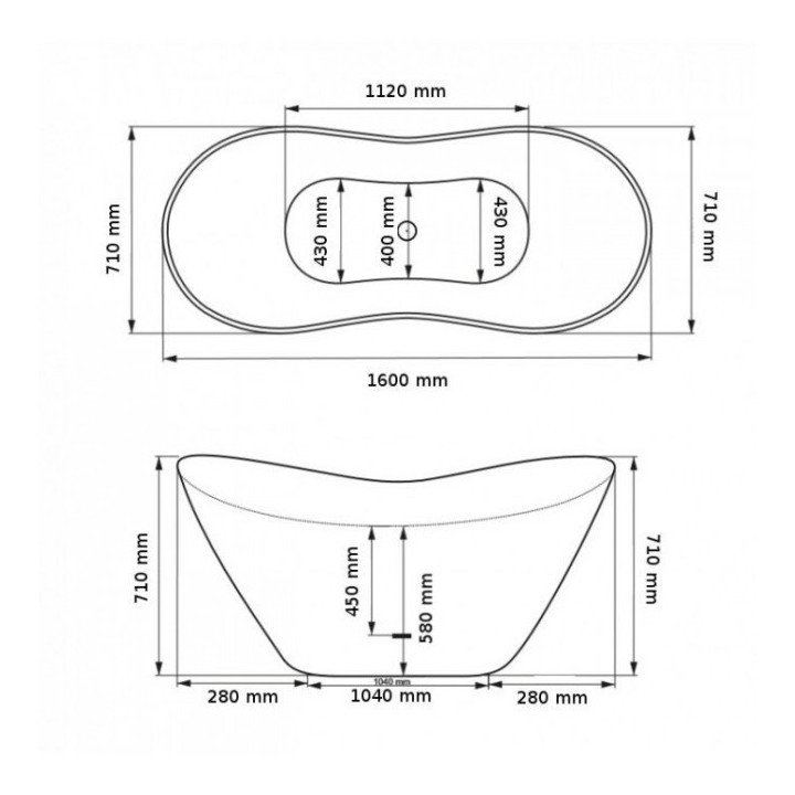Wanna wolnostojąca Besco Viya B&W, 160x70cm, czarny/biały