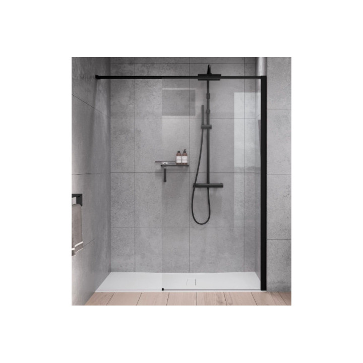 Kabina prysznicowa Walk-In Novellini Kaudra H+H Frame, 180x100cm, wersja lewa, z półką, profil czarny mat