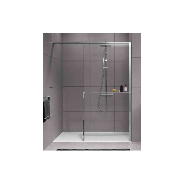 Kabina prysznicowa Walk-In Novellini Kaudra H+H Frame, 180x100cm, wersja lewa, z półką, profil czarny mat