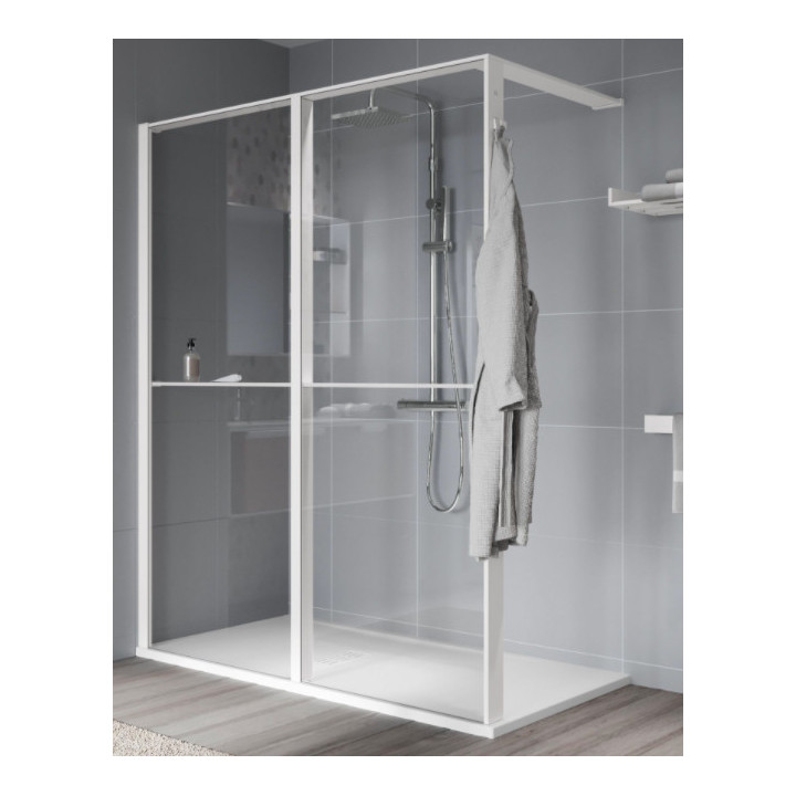 Ścianka prysznicowa Walk-In Novellini Kaudra HWZ2 Frame, 180x200cm, wersja prawa, z wieszakiem na ręcznik i półką, profil biały 