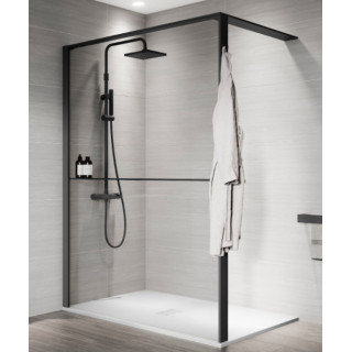 Ścianka prysznicowa Walk-In Novellini Kaudra HWL Frame, 220x200cm, wersja prawa, z 2 półkami, profil biały mat