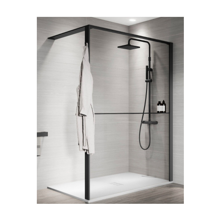 Ścianka prysznicowa Walk-In Novellini Kaudra HWL Frame, 220x200cm, wersja prawa, z 2 półkami, profil biały mat