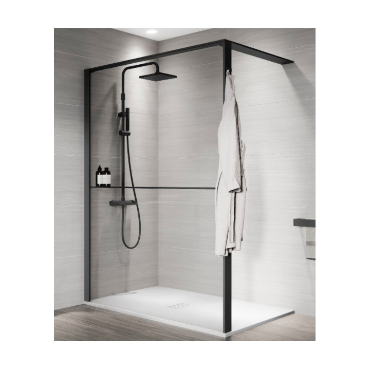 Ścianka prysznicowa Walk-In Novellini Kaudra HWL Frame, 220x200cm, wersja prawa, z 2 półkami, profil biały mat