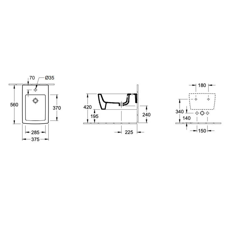 Bidet wiszący Villeroy&Boch Momento 2.0, 56x37,5cm, prostokątny, z przelewem, Weiss Alpin