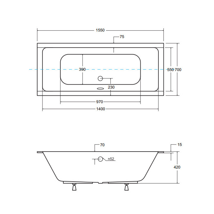 Wanna prostokątna Besco Modern Slim, 140x70cm, akrylowa, biała