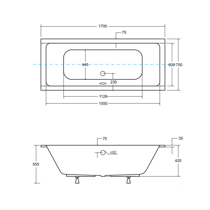 Wanna prostokątna Besco Modern Slim, 140x70cm, akrylowa, biała