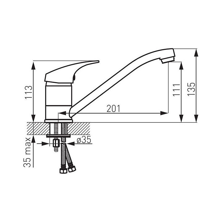 Bateria zlewozmywakowa Ferro One, stojąca, wylewka 201mm, chrom