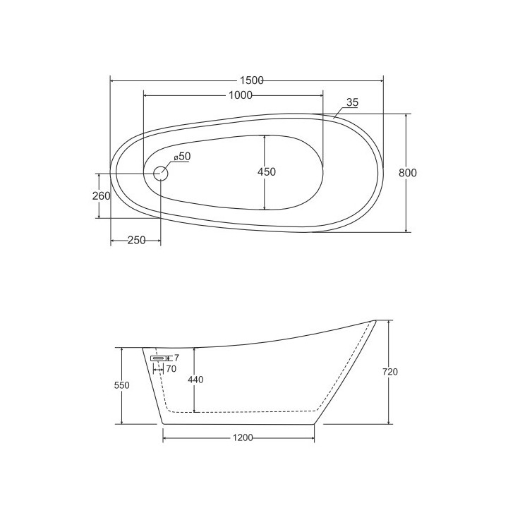 Wanna wolnostojąca Besco Assos B&W, 160x70cm, czarny/biały