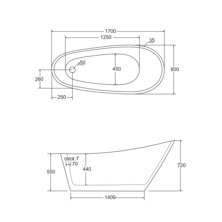Wanna wolnostojąca Besco Assos B&W, 160x70cm, czarny/biały