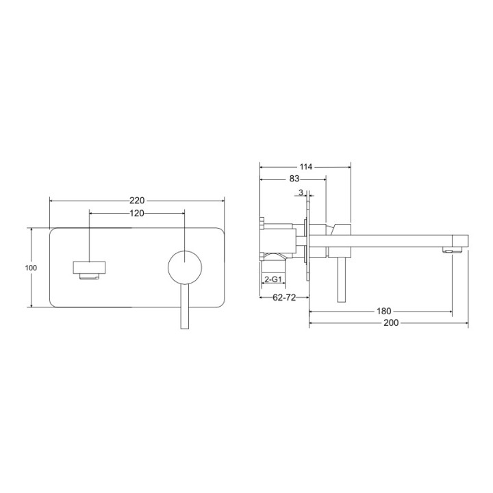 Bateria umywalkowa Besco Decco II, stojąca, wysokość 215mm, chrom