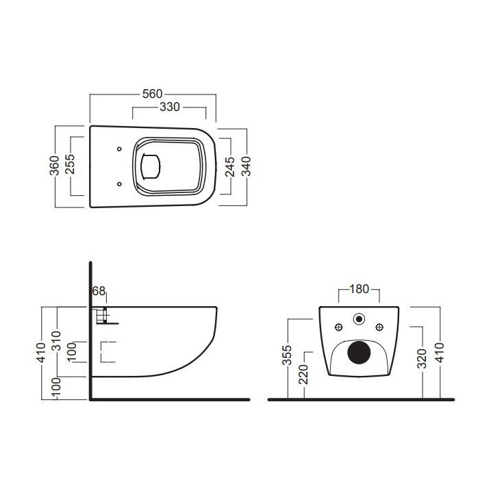 Miska wisząca Hatria Next, 56x34cm, bez kołnierza, antracytowa
