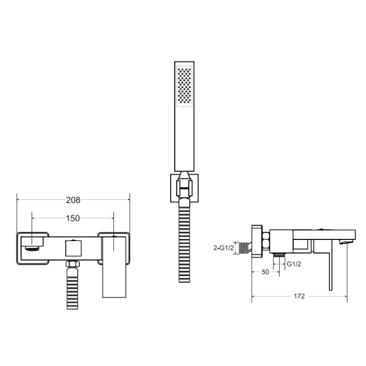 Bateria wannowa Besco Illusion, natynkowa, wylewka 189mm, zestaw natryskowy, chrom
