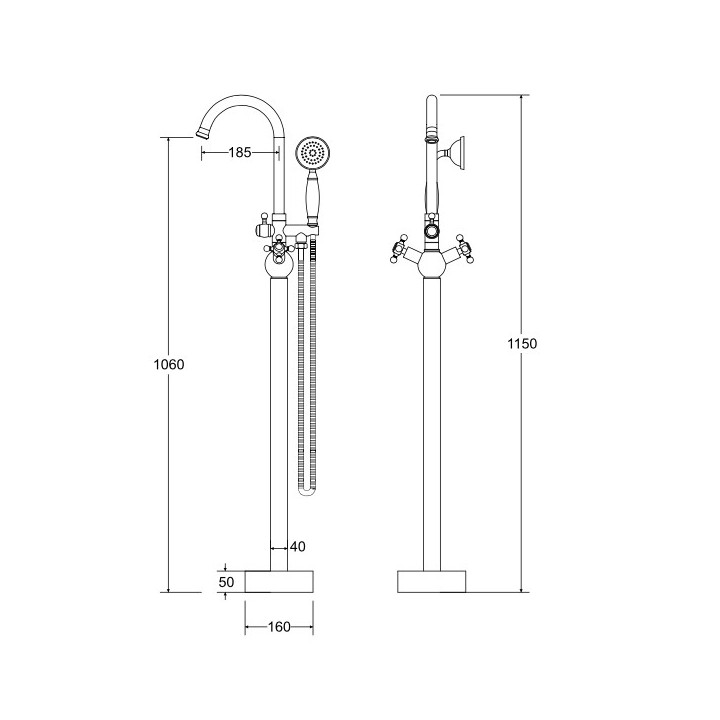 Bateria wannowa wolnostojąca Besco Modern II, wysokość 1120mm, zestaw natryskowy, chrom