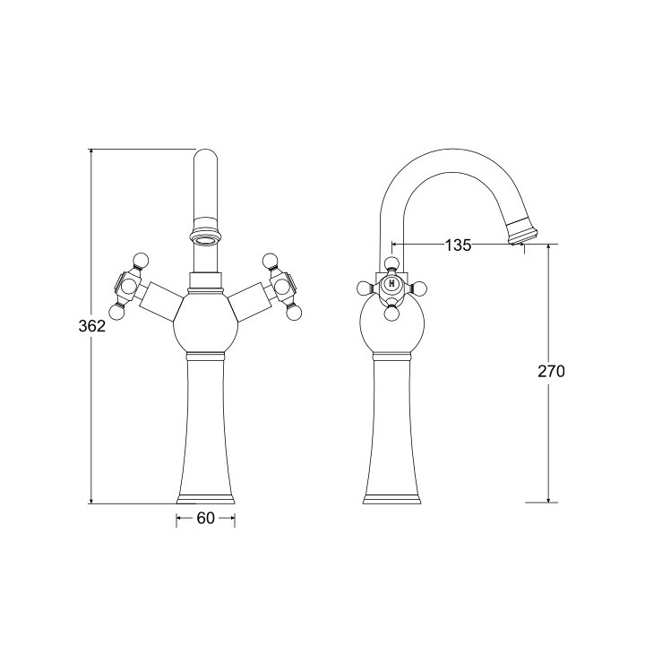 Bateria umywalkowa Besco Varium / Modern I, stojąca, wysokość 307mm, chrom
