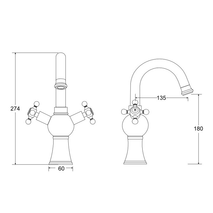 Bateria umywalkowa Besco Varium / Modern I, stojąca, wysokość 307mm, chrom