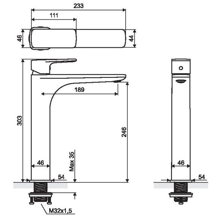 Bateria umywalkowa Excellent Oxalia, stojąca, wysokość 142mm, korek click-clack, chrom