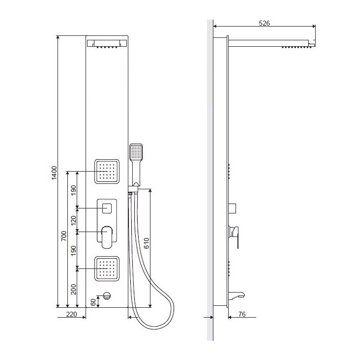Panel prysznicowy Excellent Actima Glas, 4 wyjścia wody, stal szlachetna, chrom