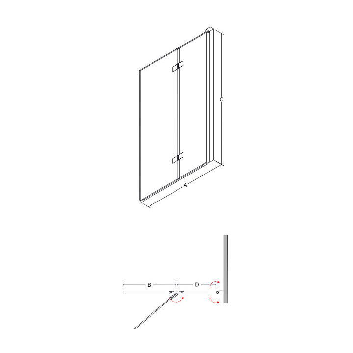 Parawan nawannowy Besco Lumix, 100x145cm, 2-skrzydłowy, szkło przejrzyste, profil chrom