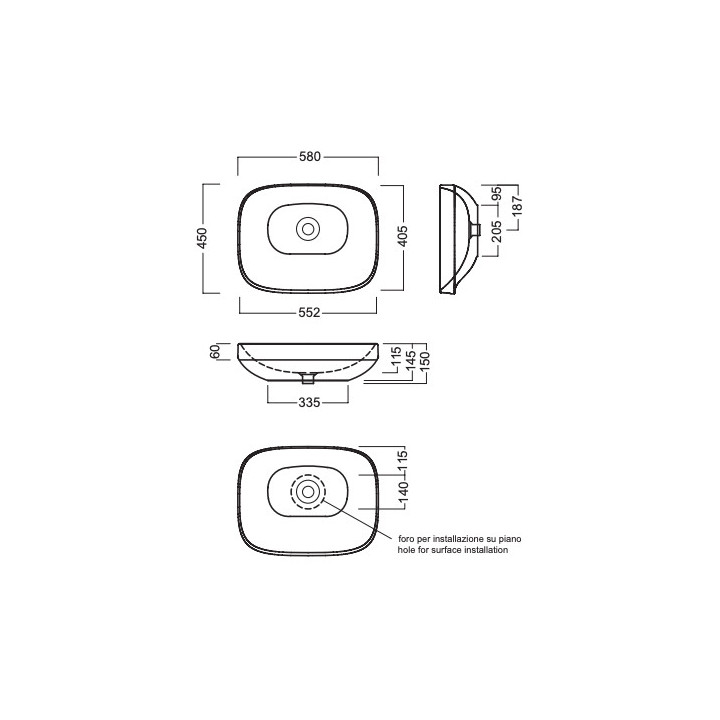 Umywalka nablatowa Hatria Abito, 58x45cm, bez przelewu, lavagna