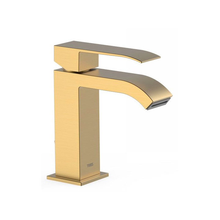 Bateria umywalkowa Tres Cuadro Colors, wysokość 24 cm, wylewka kaskada, złoty matowy