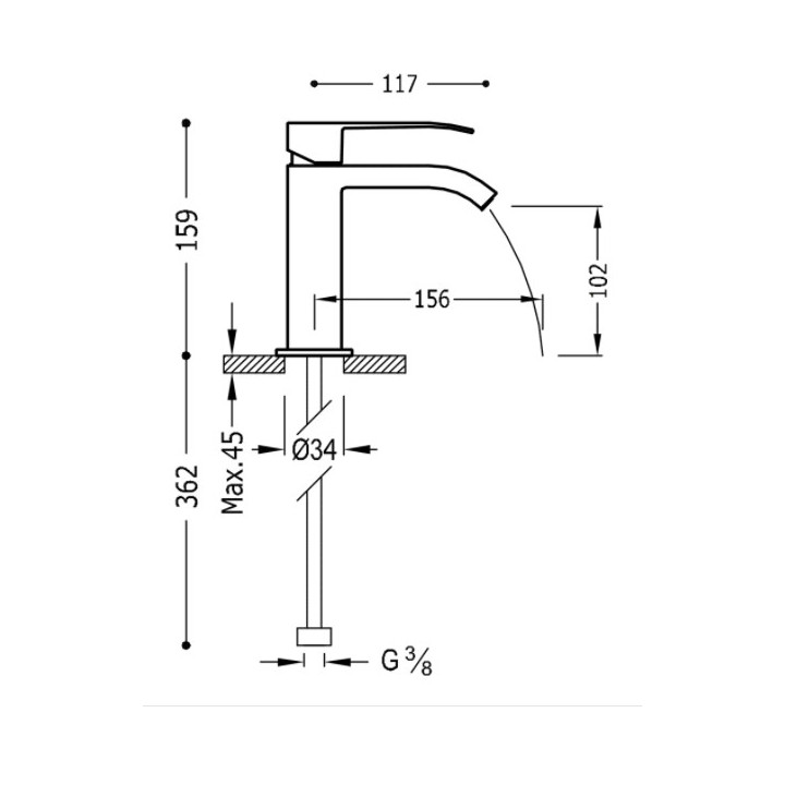 Bateria umywalkowa Tres Cuadro Colors, wysokość 24 cm, wylewka kaskada, złoty matowy